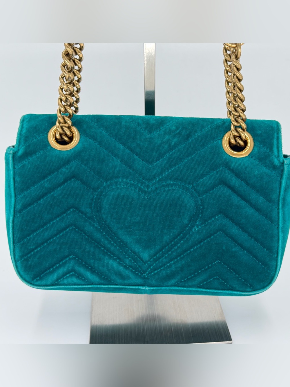 Gucci Teal Velvet GG Marmont Shoulder Bag with Gold Hardware Gorgeous!!! - Picture 4 of 14
